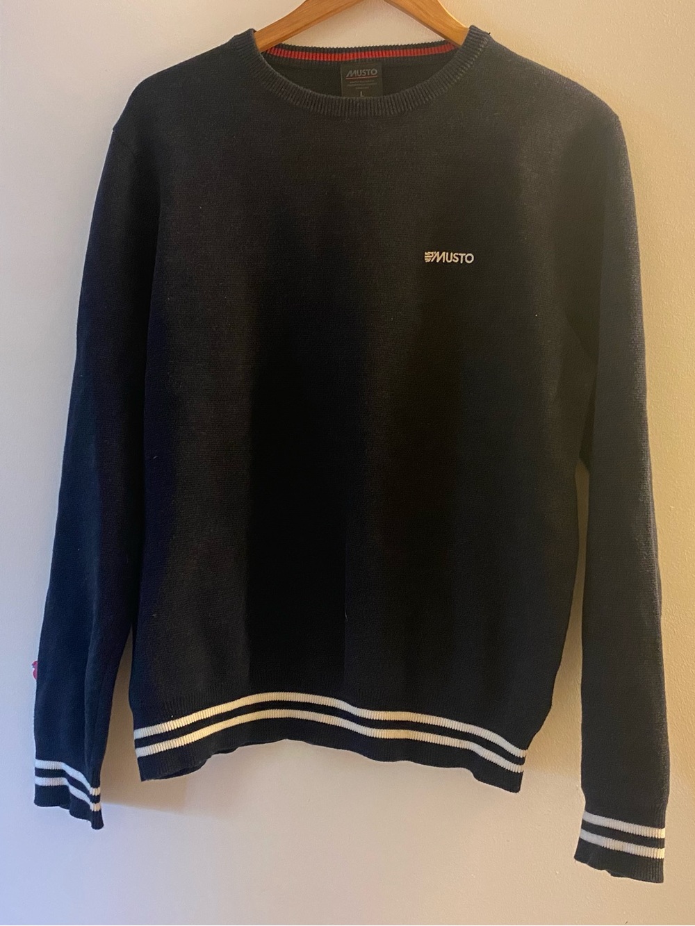 Musto Navy Crewneck Sweater with Contrast Stripe Trim